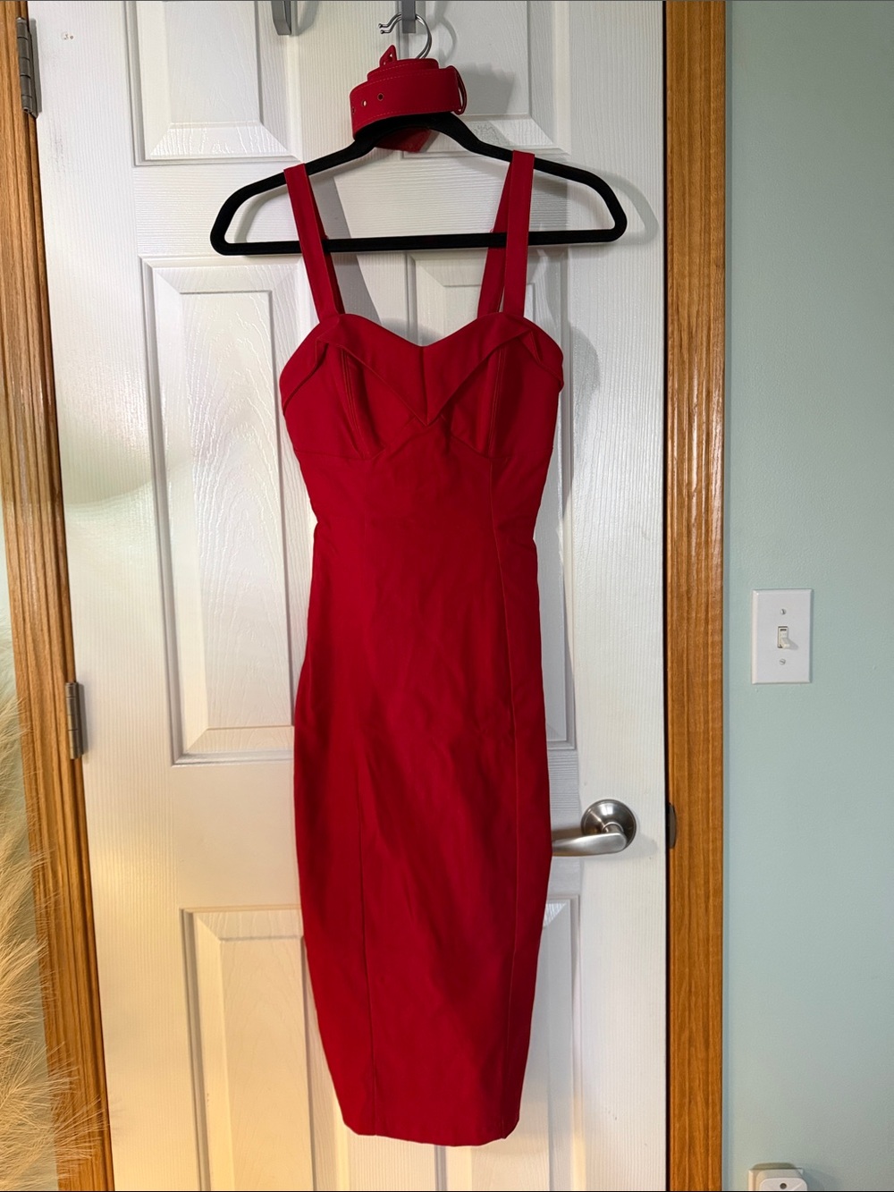 Vixen by Micheline Pitt Red Sweetheart Sheath Midi Dress